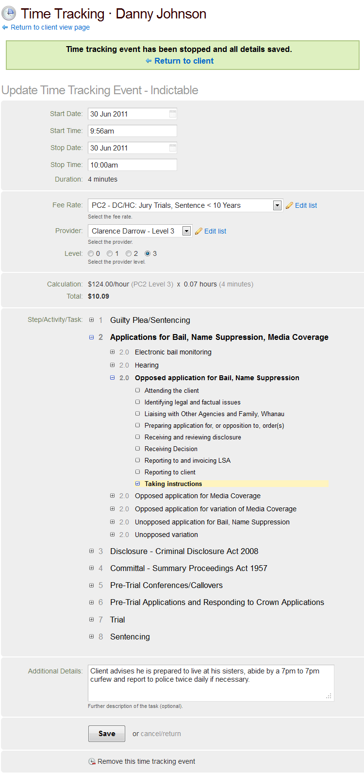 Time Tracking Indictable Jurisdiction