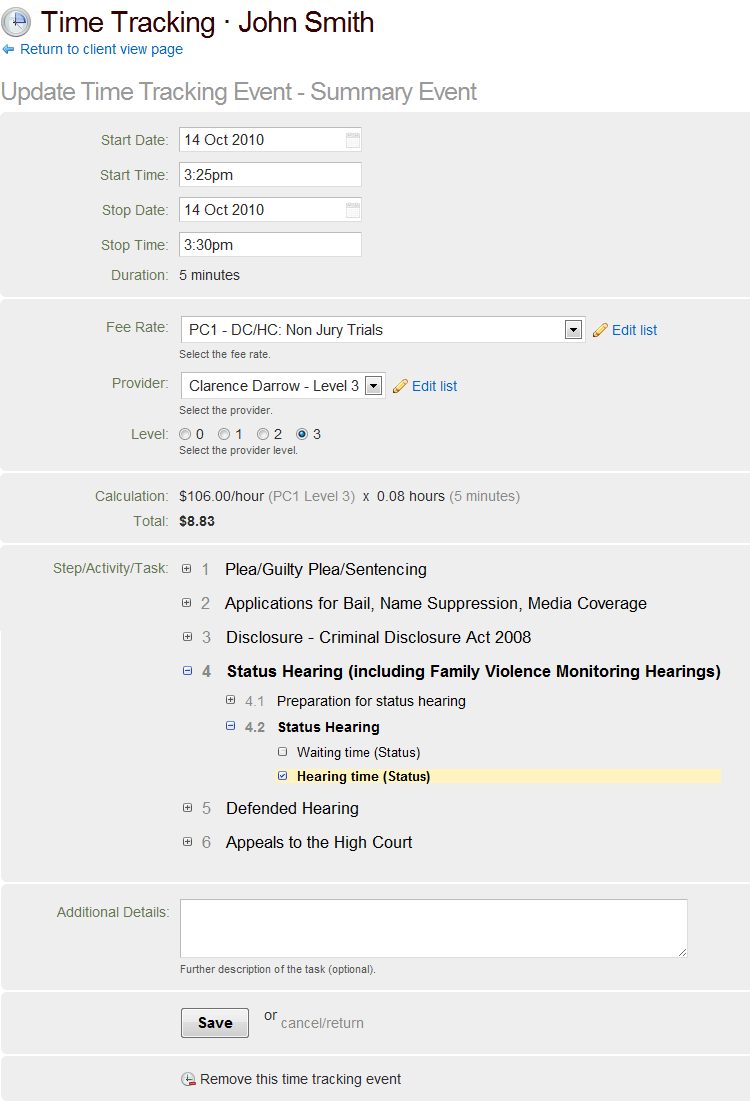 Time Tracking Summary Jurisdiction